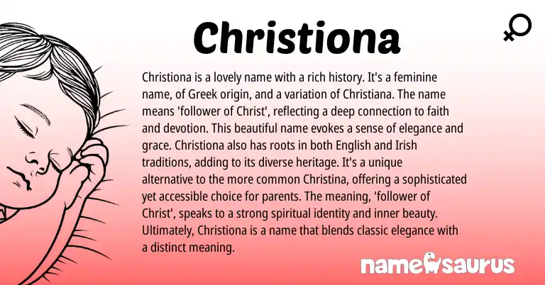 Infographic about Christiona name meaning, Christiona is a name from Greek origin(s).