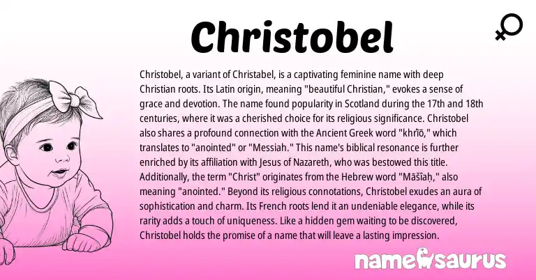 Infographic about Christobel name meaning, Christobel is a name from Ancient Greek, French, Latin, Hebrew origin(s).