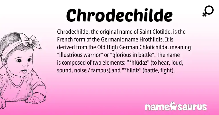 Infographic about Chrodechilde name meaning, Chrodechilde is a name from Old High German, French, Germanic origin(s).