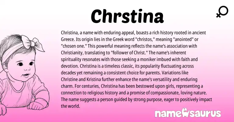 Infographic about Chrstina name meaning, Chrstina is a name from Greek origin(s).
