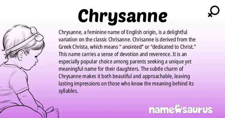 Infographic about Chrysanne name meaning, Chrysanne is a name from English (American) origin(s).