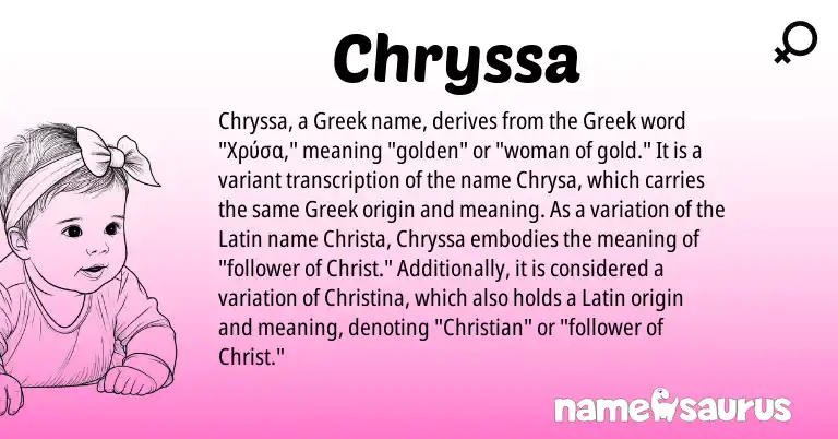 Infographic about Chryssa name meaning, Chryssa is a name from Latin, Greek origin(s).