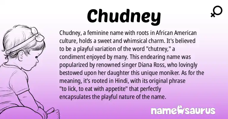 Infographic about Chudney name meaning, Chudney is a name from African American origin(s).
