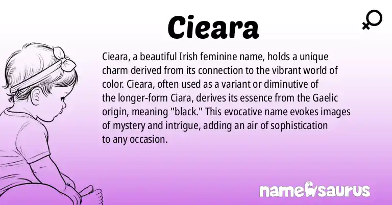 Infographic about Cieara name meaning, Cieara is a name from Irish origin(s).