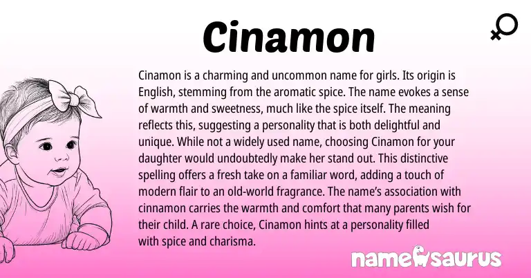 Infographic about Cinamon name meaning, Cinamon is a name from English origin(s).