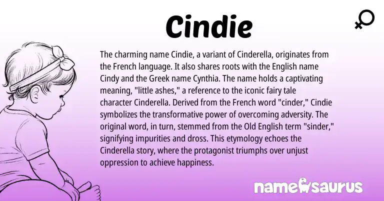 Infographic about Cindie name meaning, Cindie is a name from Old English, English, French, Greek origin(s).