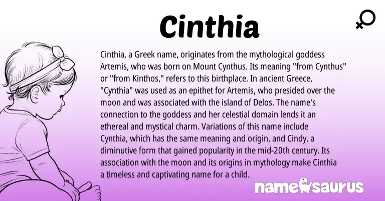 Infographic about Cinthia name meaning, Cinthia is a name from Greece, Greek origin(s).