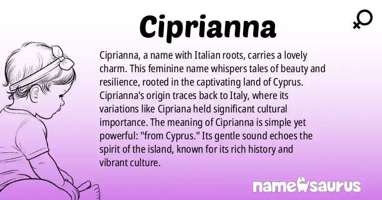 Infographic about Ciprianna name meaning, Ciprianna is a name from Italian origin(s).