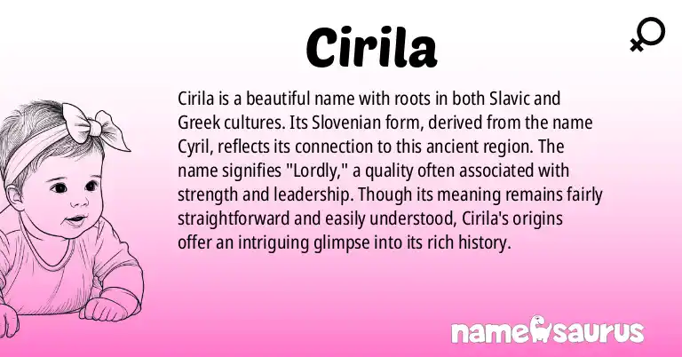 Infographic about Cirila name meaning, Cirila is a name from Slovene, Greek origin(s).