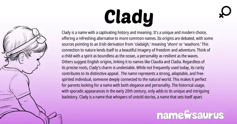 Infographic about Clady name meaning, Clady is a name from Irish origin(s).