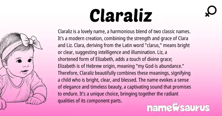 Infographic about Claraliz name meaning, Claraliz is a name from English origin(s).