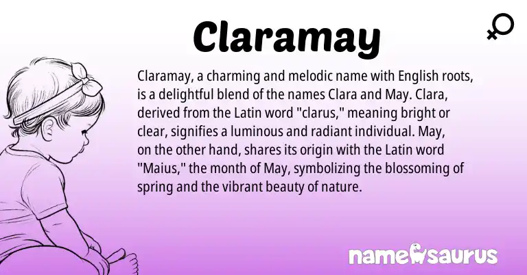 Infographic about Claramay name meaning, Claramay is a name from English, Latin origin(s).