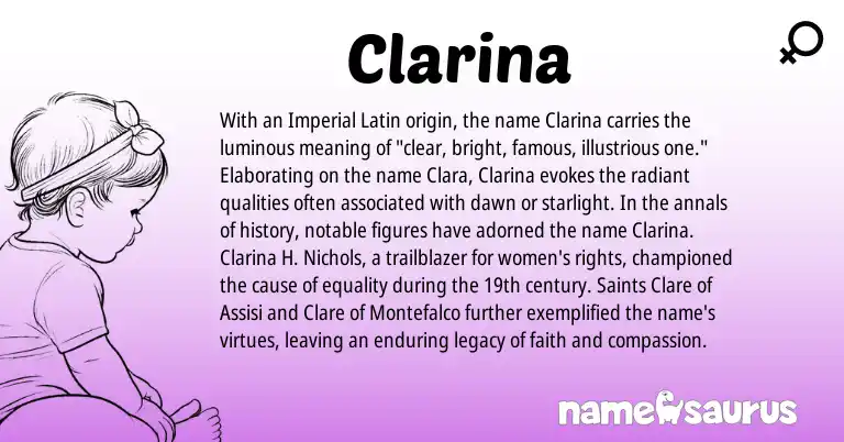 Infographic about Clarina name meaning, Clarina is a name from Latin origin(s).