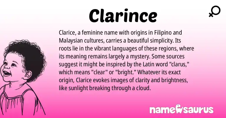 Infographic about Clarince name meaning, Clarince is a name from Filipino, Malaysian origin(s).
