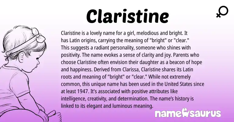 Infographic about Claristine name meaning, Claristine is a name from Latin origin(s).