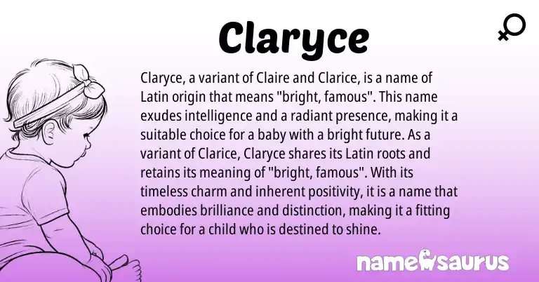 Infographic about Claryce name meaning, Claryce is a name from Latin origin(s).
