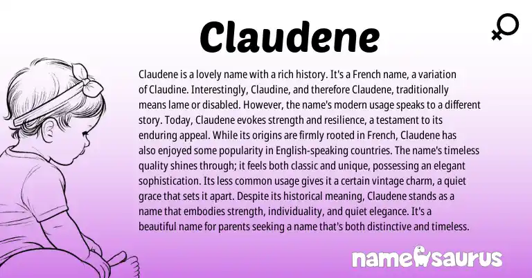 Infographic about Claudene name meaning, Claudene is a name from French, English origin(s).