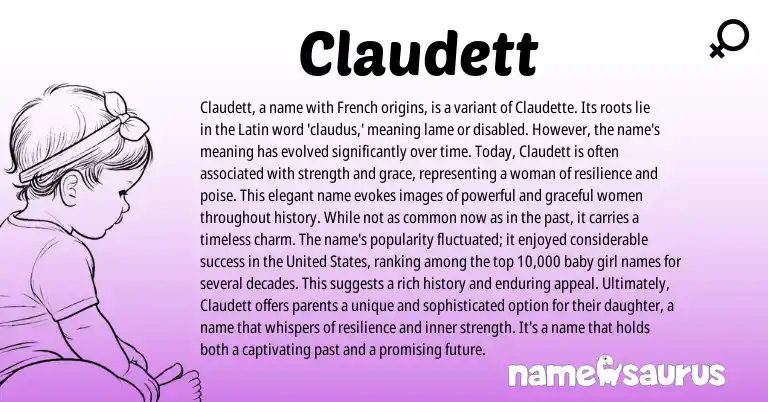 Infographic about Claudett name meaning, Claudett is a name from Latin origin(s).