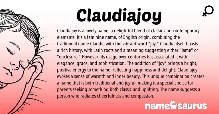 Infographic about Claudiajoy name meaning, Claudiajoy is a name from Latin, English origin(s).
