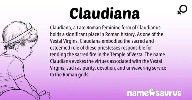 Infographic about Claudiana name meaning, Claudiana is a name from Late Roman, Roman origin(s).