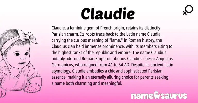 Infographic about Claudie name meaning, Claudie is a name from Roman, French, Latin origin(s).