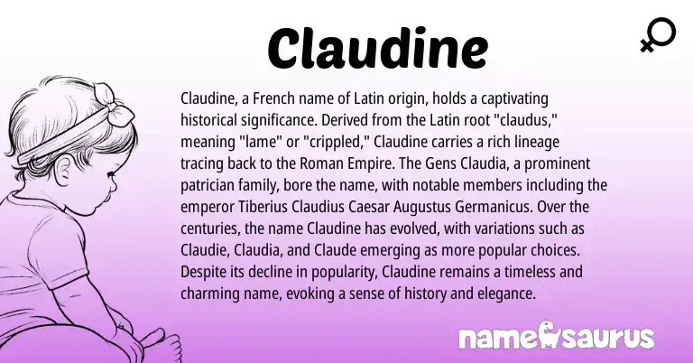 Infographic about Claudine name meaning, Claudine is a name from Roman, French, Latin origin(s).