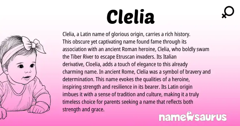 Infographic about Clelia name meaning, Clelia is a name from Roman, Etruscan, Latin, Italian origin(s).