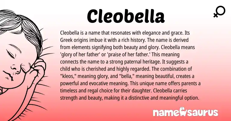 Infographic about Cleobella name meaning, Cleobella is a name from Greek origin(s).
