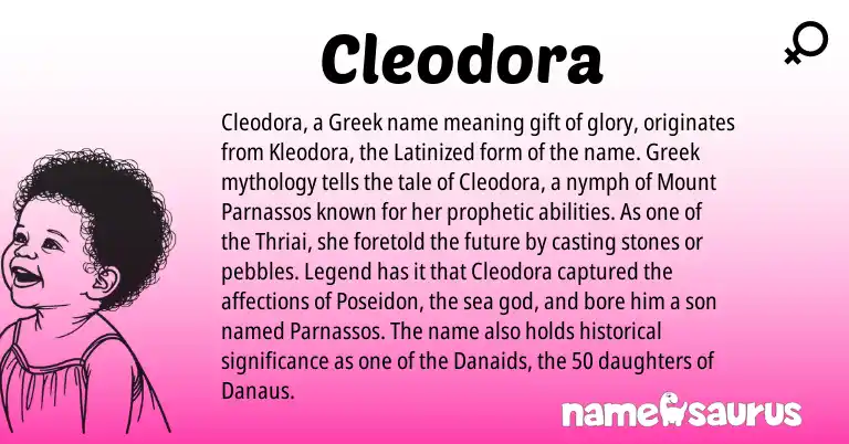Infographic about Cleodora name meaning, Cleodora is a name from Greek origin(s).