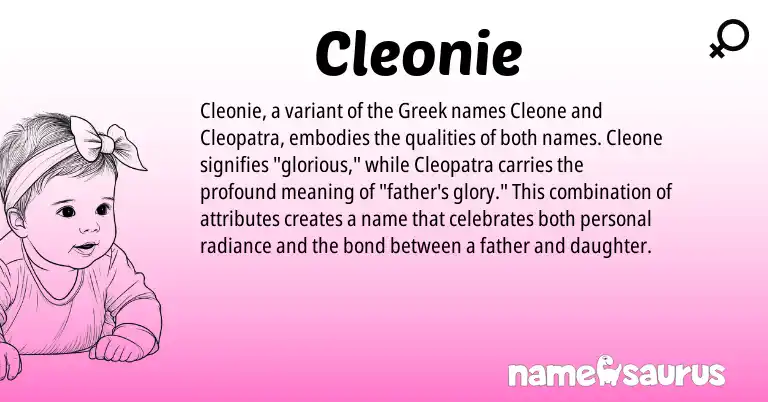Infographic about Cleonie name meaning, Cleonie is a name from Greek origin(s).