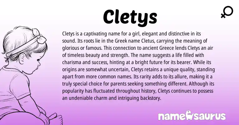 Infographic about Cletys name meaning, Cletys is a name from Greek origin(s).
