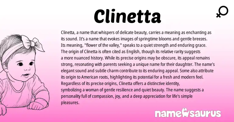 Infographic about Clinetta name meaning, Clinetta is a name from English origin(s).