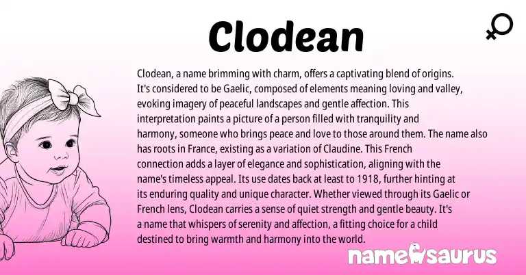 Infographic about Clodean name meaning, Clodean is a name from Gaelic origin(s).