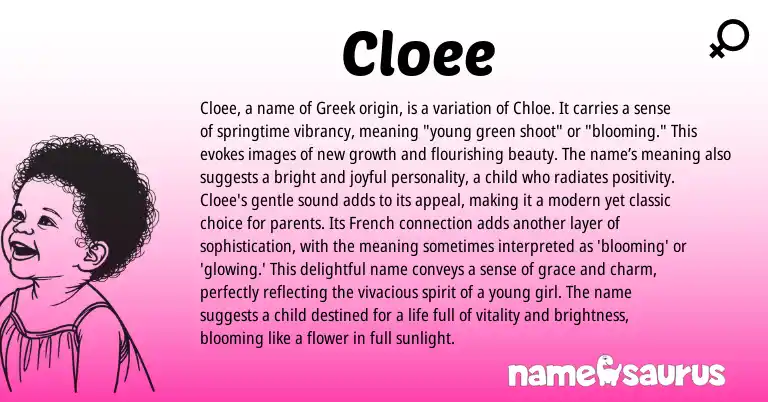 Infographic about Cloee name meaning, Cloee is a name from French origin(s).