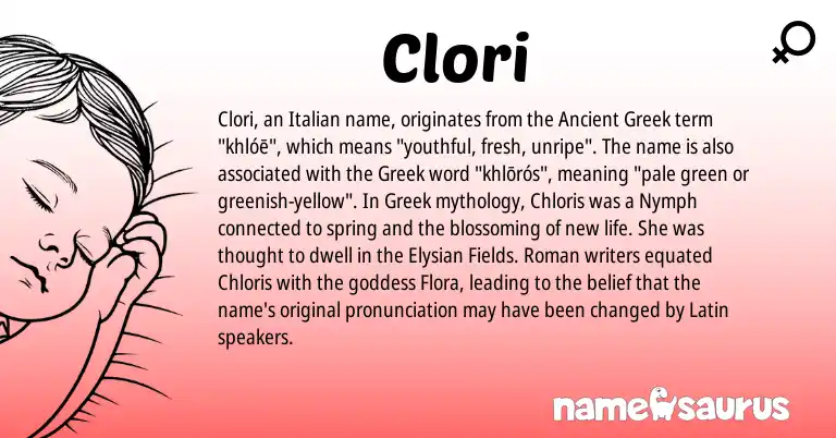 Infographic about Clori name meaning, Clori is a name from Ancient Greek, Roman, Latin, Greek, Italian origin(s).