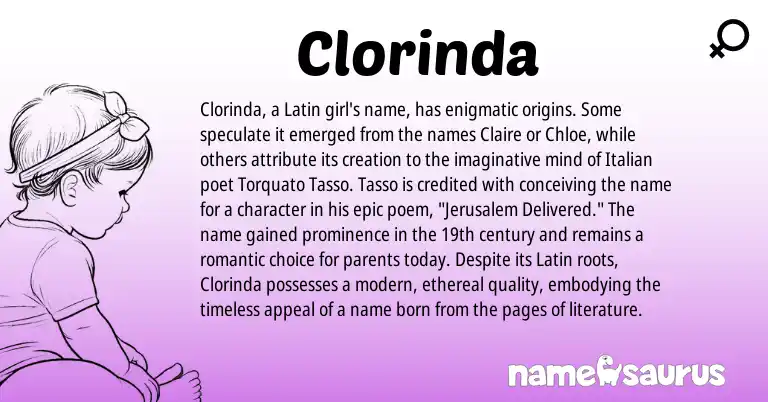 Infographic about Clorinda name meaning, Clorinda is a name from Latin, Italian origin(s).