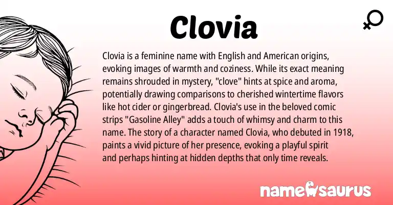Infographic about Clovia name meaning, Clovia is a name from English, American origin(s).