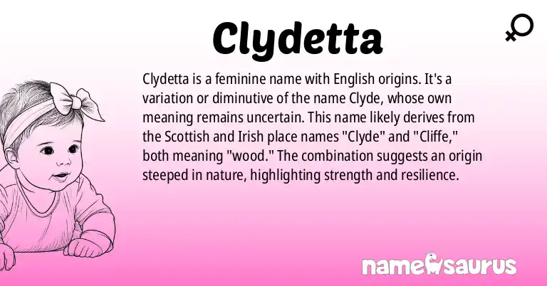 Infographic about Clydetta name meaning, Clydetta is a name from English origin(s).