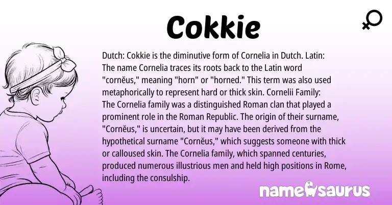 Infographic about Cokkie name meaning, Cokkie is a name from Roman, Dutch, Latin origin(s).