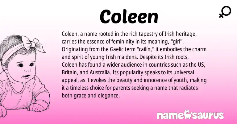 Infographic about Coleen name meaning, Coleen is a name from Irish, Gaelic origin(s).