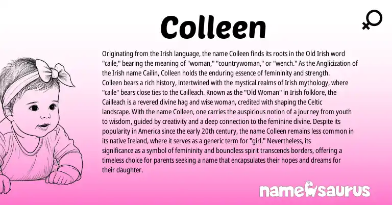 Infographic about Colleen name meaning, Colleen is a name from Irish, Ireland, Celtic, Old Irish origin(s).