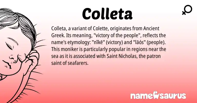 Infographic about Colleta name meaning, Colleta is a name from Ancient Greek origin(s).