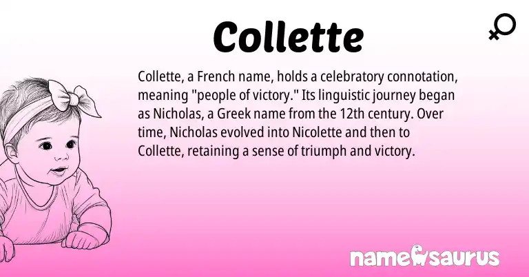 Infographic about Collette name meaning, Collette is a name from French, Greek origin(s).