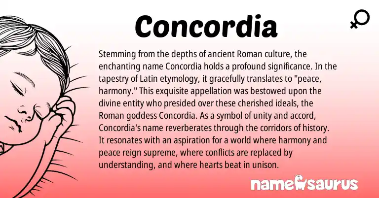 Infographic about Concordia name meaning, Concordia is a name from Roman, Latin origin(s).