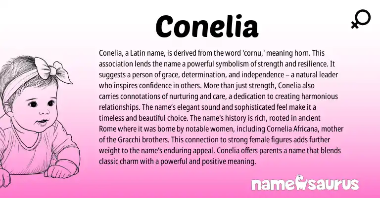 Infographic about Conelia name meaning, Conelia is a name from Latin origin(s).
