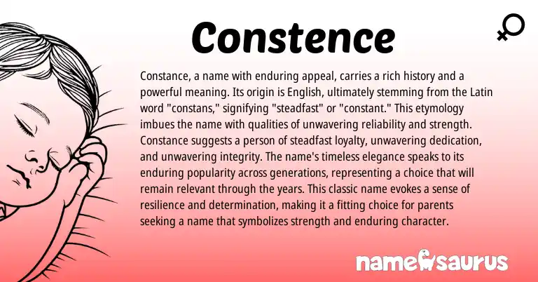 Infographic about Constence name meaning, Constence is a name from Latin, English origin(s).