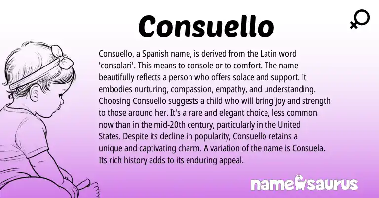 Infographic about Consuello name meaning, Consuello is a name from Latin, Spanish origin(s).