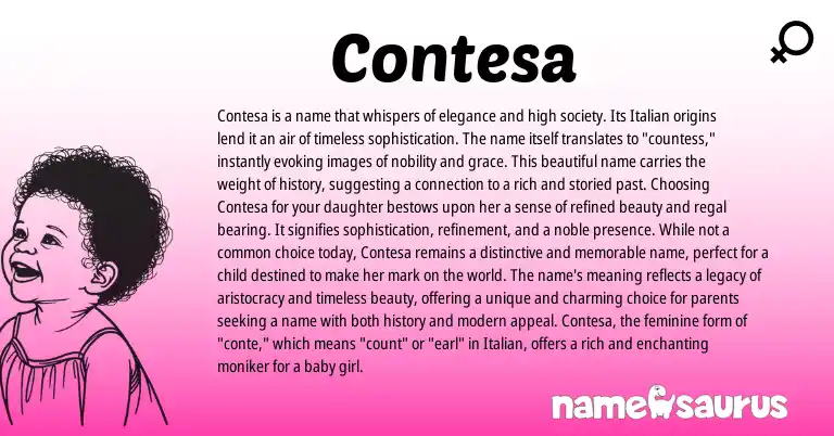 Infographic about Contesa name meaning, Contesa is a name from Italian, English origin(s).