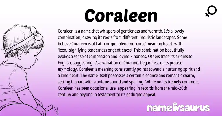 Infographic about Coraleen name meaning, Coraleen is a name from Latin origin(s).
