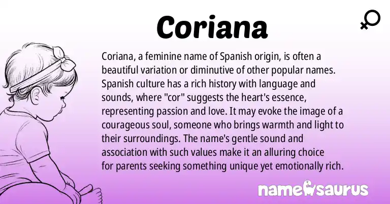 Infographic about Coriana name meaning, Coriana is a name from Spanish origin(s).